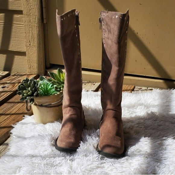 Justice Girls Brown Rhinestone Tall Zip up Riding Boots size 12 - Picture 1 of 6